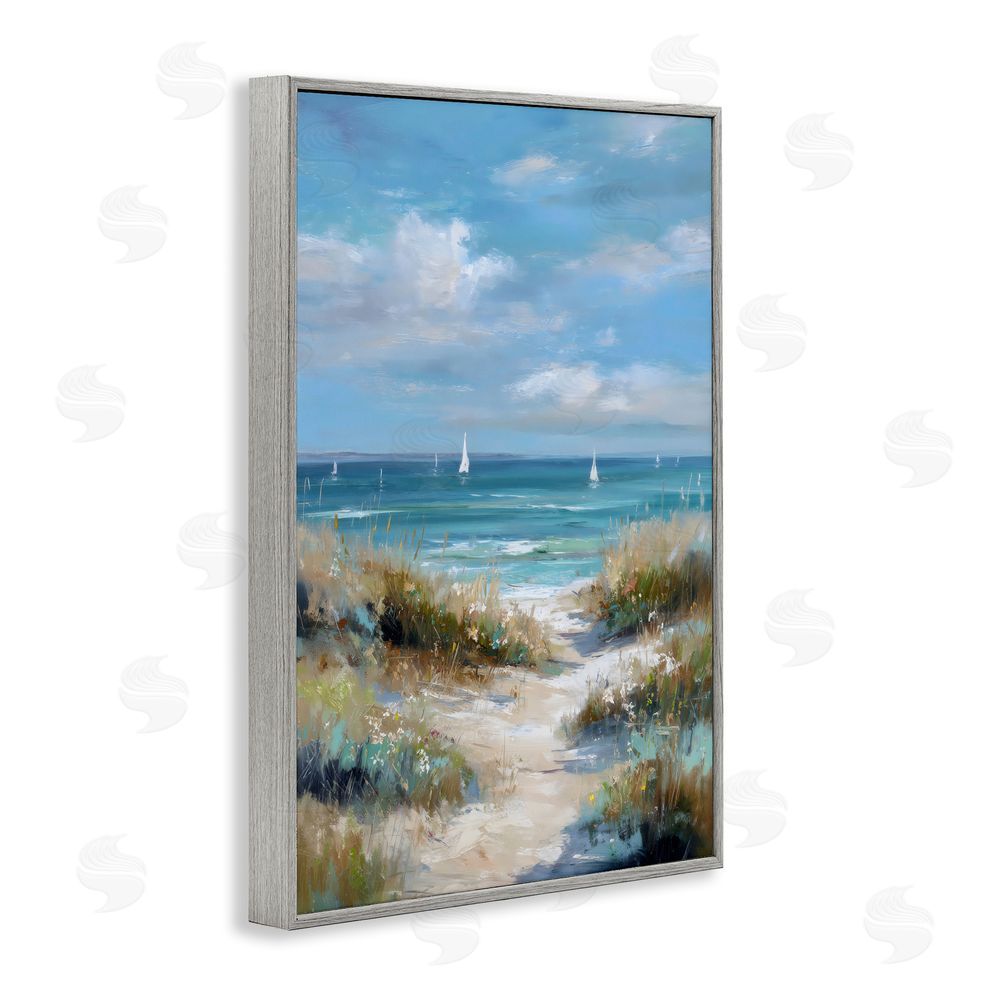Petal Prints Design Sailboat Path Impression Gray Framed Giclee Wall Art Print
