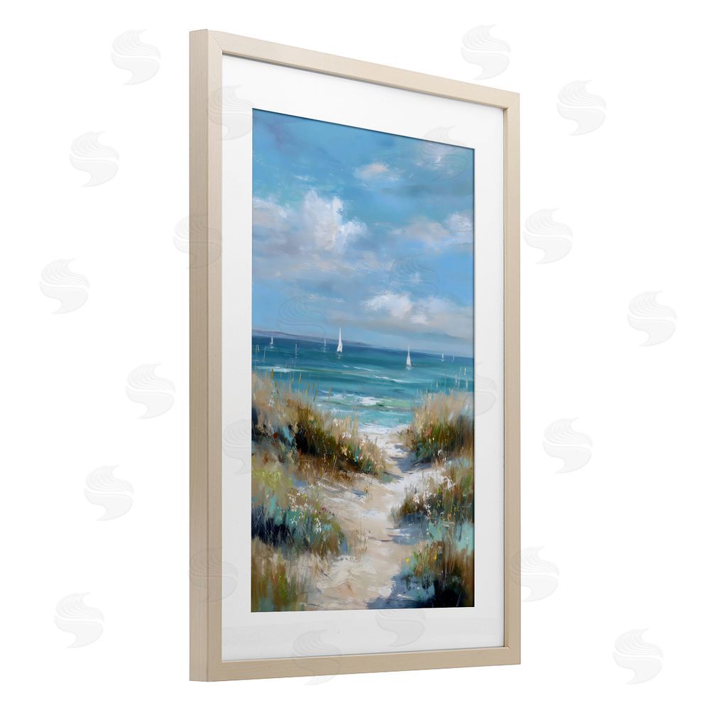 Petal Prints Design Sailboat Path Impression Brown Framed Print Under Glass with White Mat Wall Art
