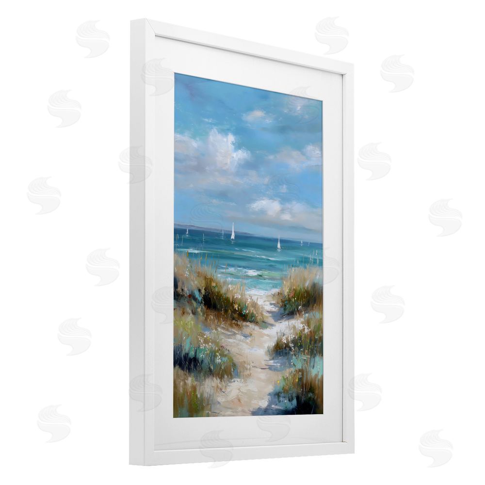 Petal Prints Design Sailboat Path Impression White Framed Print Under Glass with White Mat Wall Art