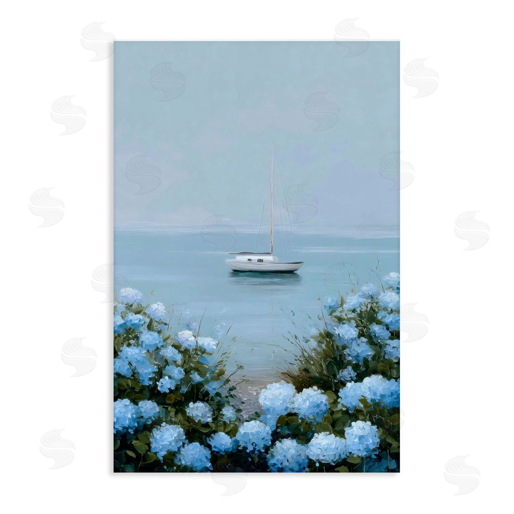 Petal Prints Design Yacht in Floral Bay Stretched Canvas Wall Art Print