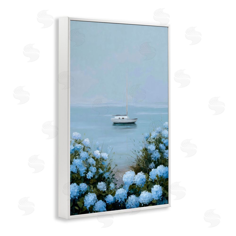Petal Prints Design Yacht in Floral Bay White Framed Giclee Wall Art Print