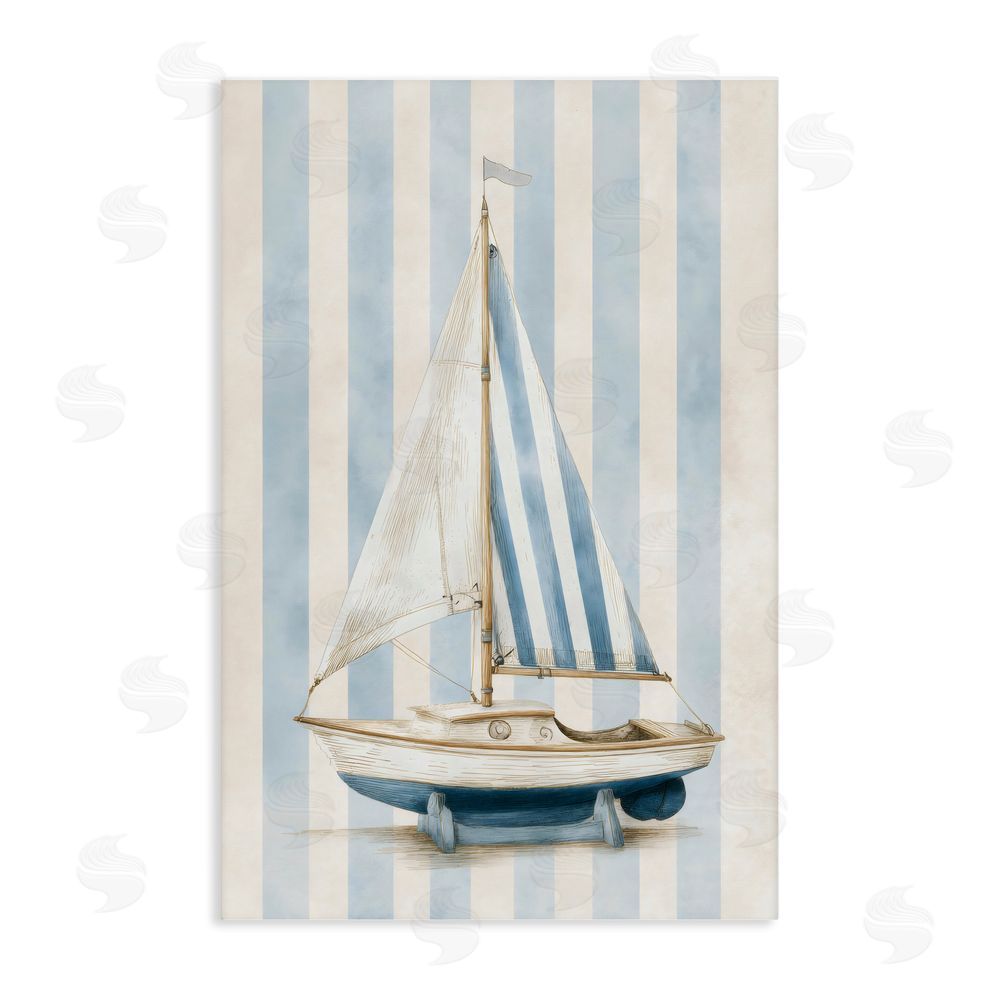 Petal Prints Design Seaside Stripes Sailboat Stretched Canvas Wall Art Print