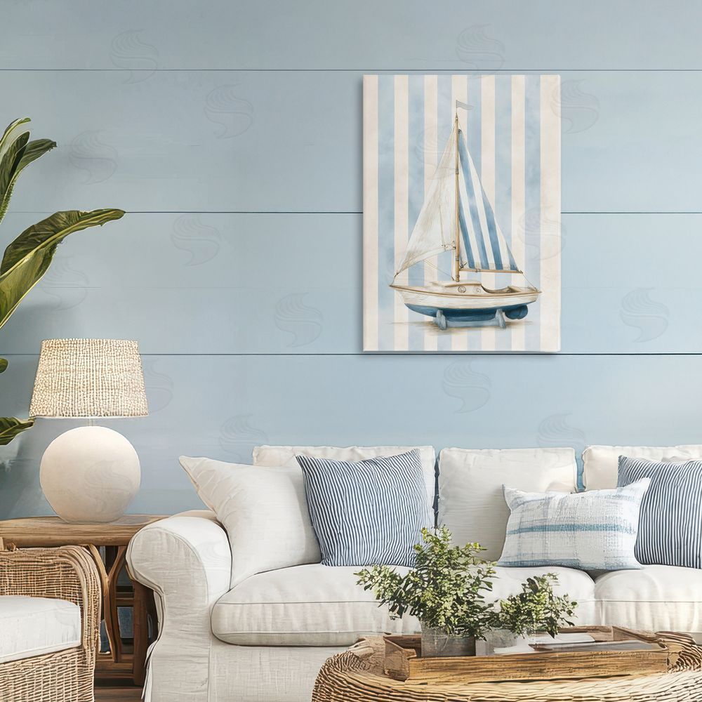 Petal Prints Design Seaside Stripes Sailboat Stretched Canvas on Wall