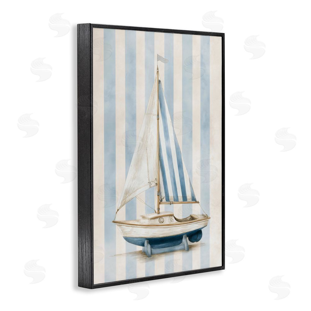 Petal Prints Design Seaside Stripes Sailboat Black Framed Giclee Wall Art Print