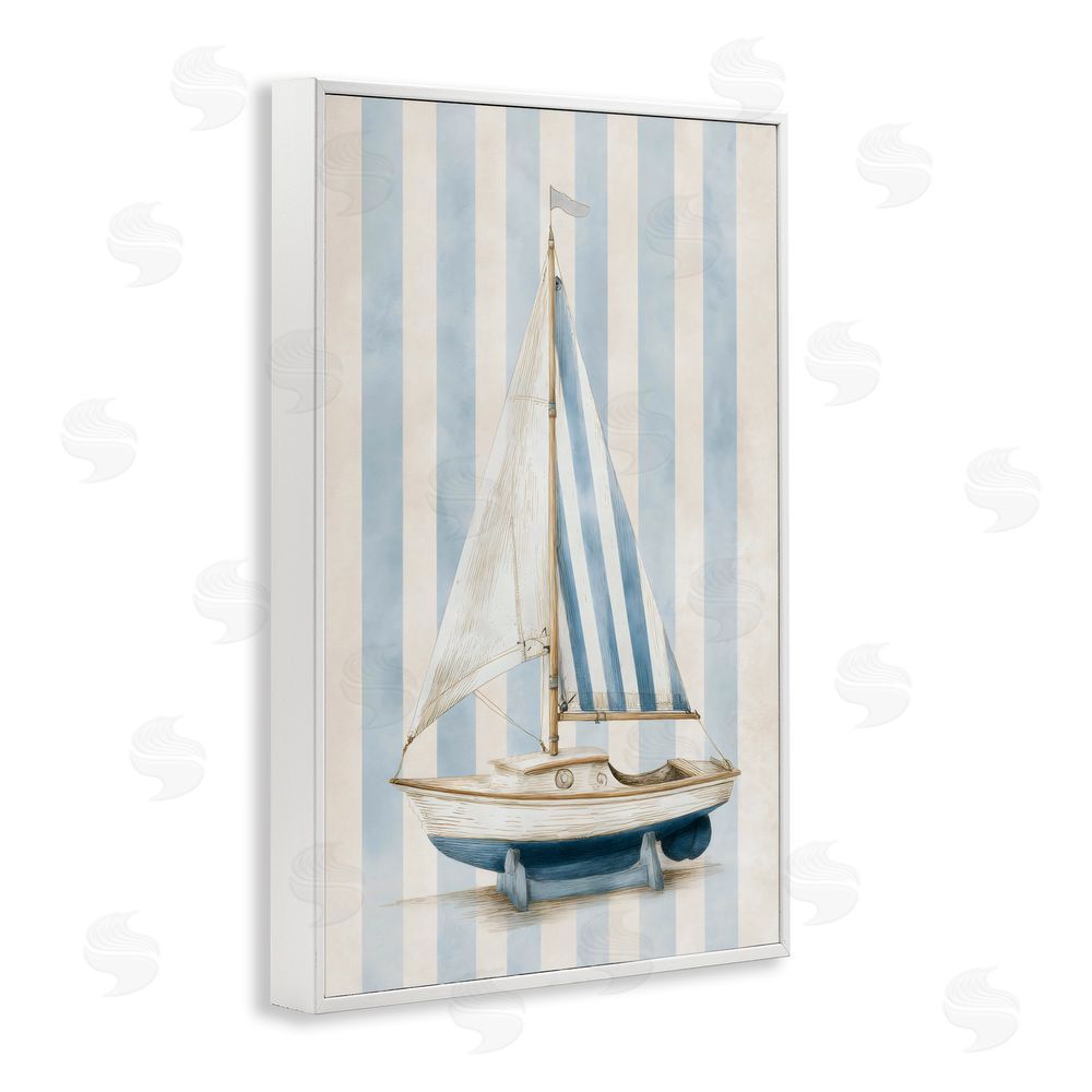 Petal Prints Design Seaside Stripes Sailboat White Framed Giclee Wall Art Print
