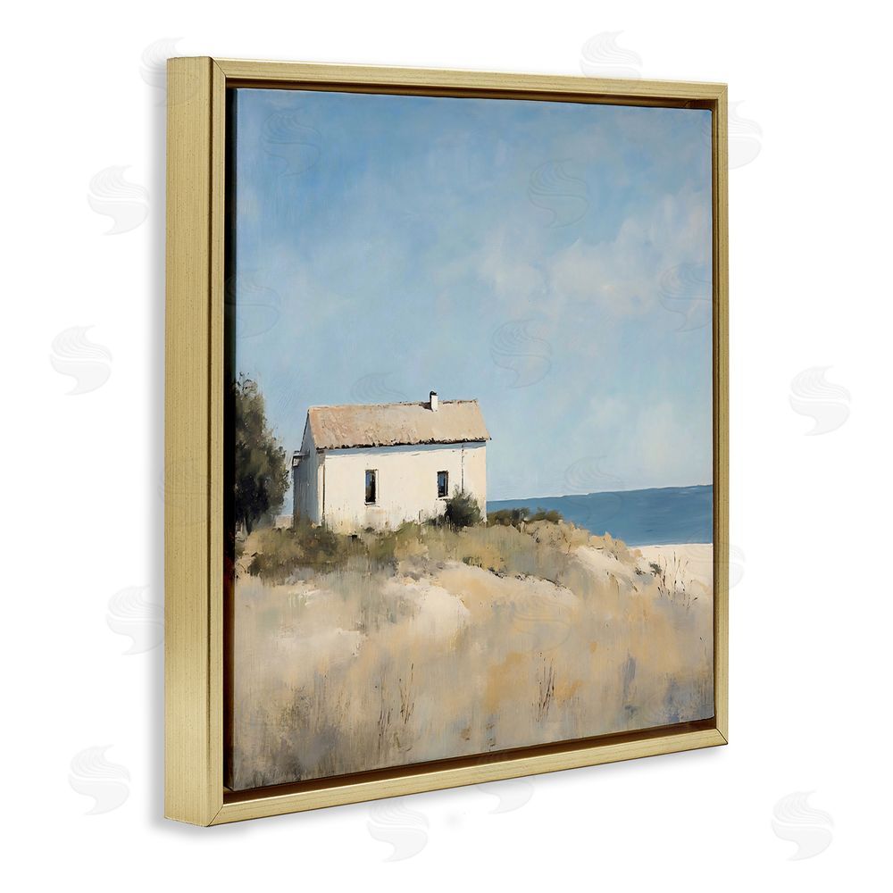 Creative Studio Simple Beach House on Dunes Gold Floating Framed Canvas Wall Art Print