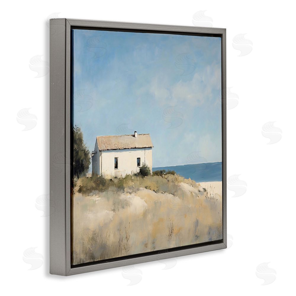 Creative Studio Simple Beach House on Dunes Gray Floating Framed Canvas Wall Art Print