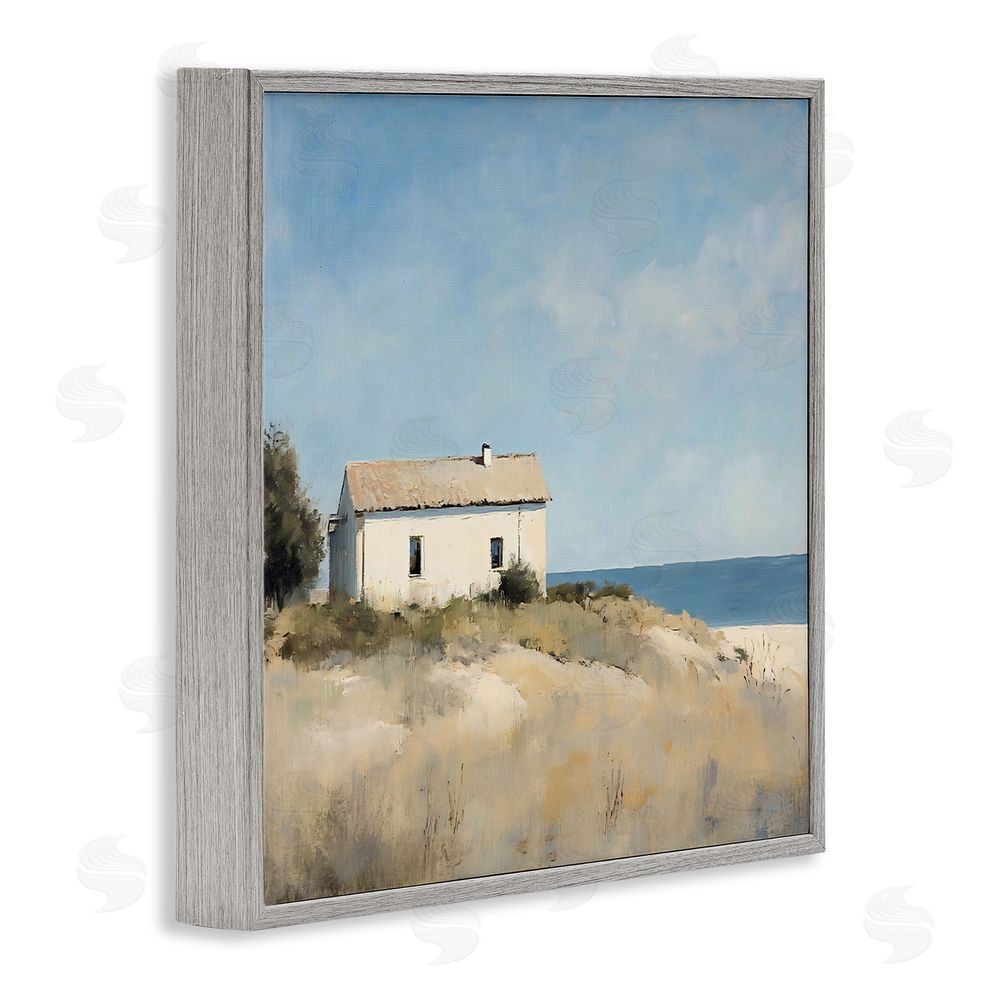 Creative Studio Simple Beach House on Dunes Gray Framed Giclee Wall Art Print
