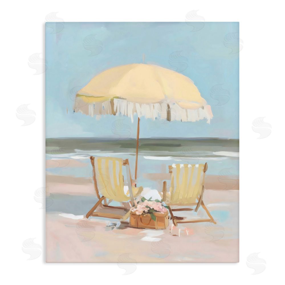 Sisi and Seb Yellow Chairs Beach Relaxation Stretched Canvas Wall Art Print