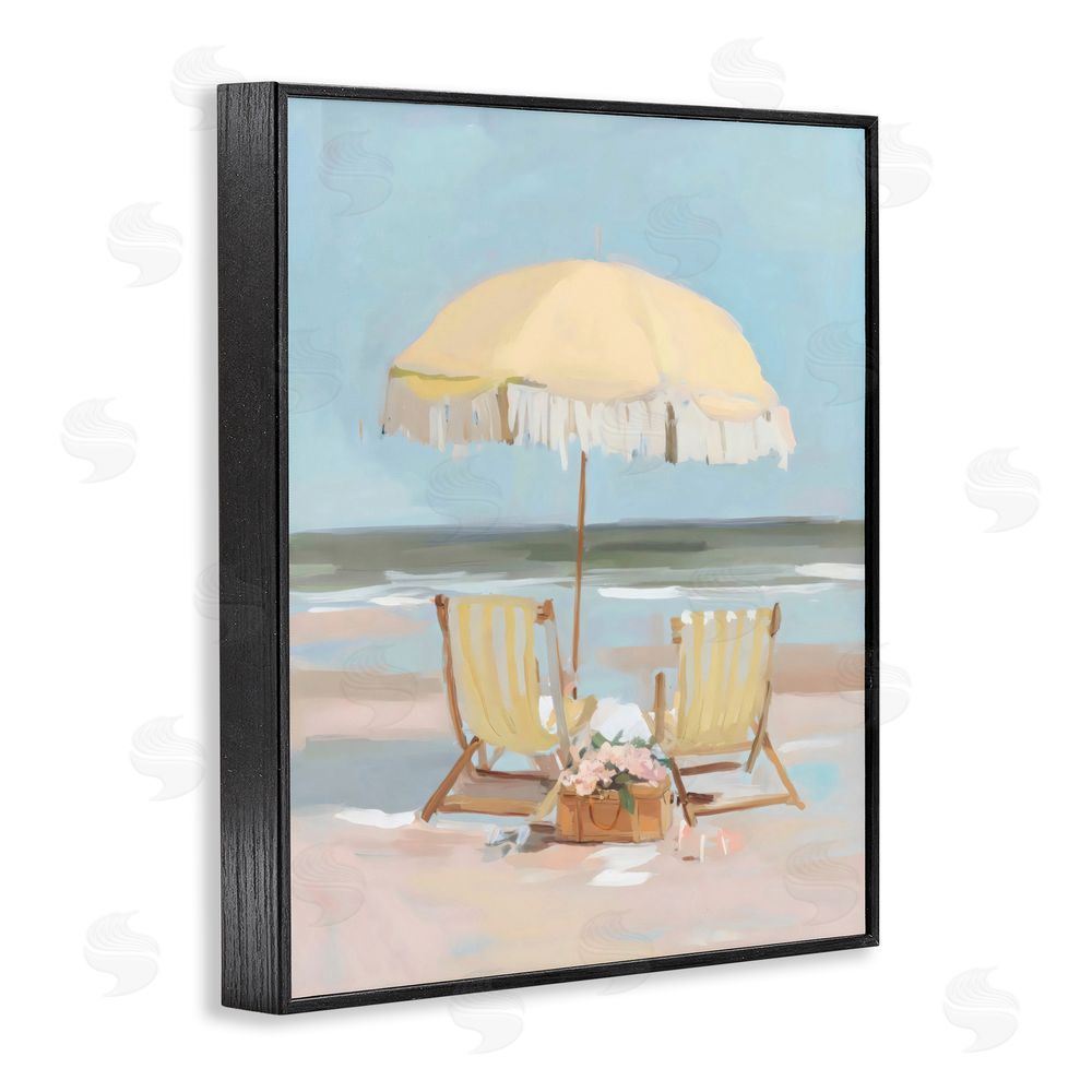 Sisi and Seb Yellow Chairs Beach Relaxation Black Framed Giclee Wall Art Print