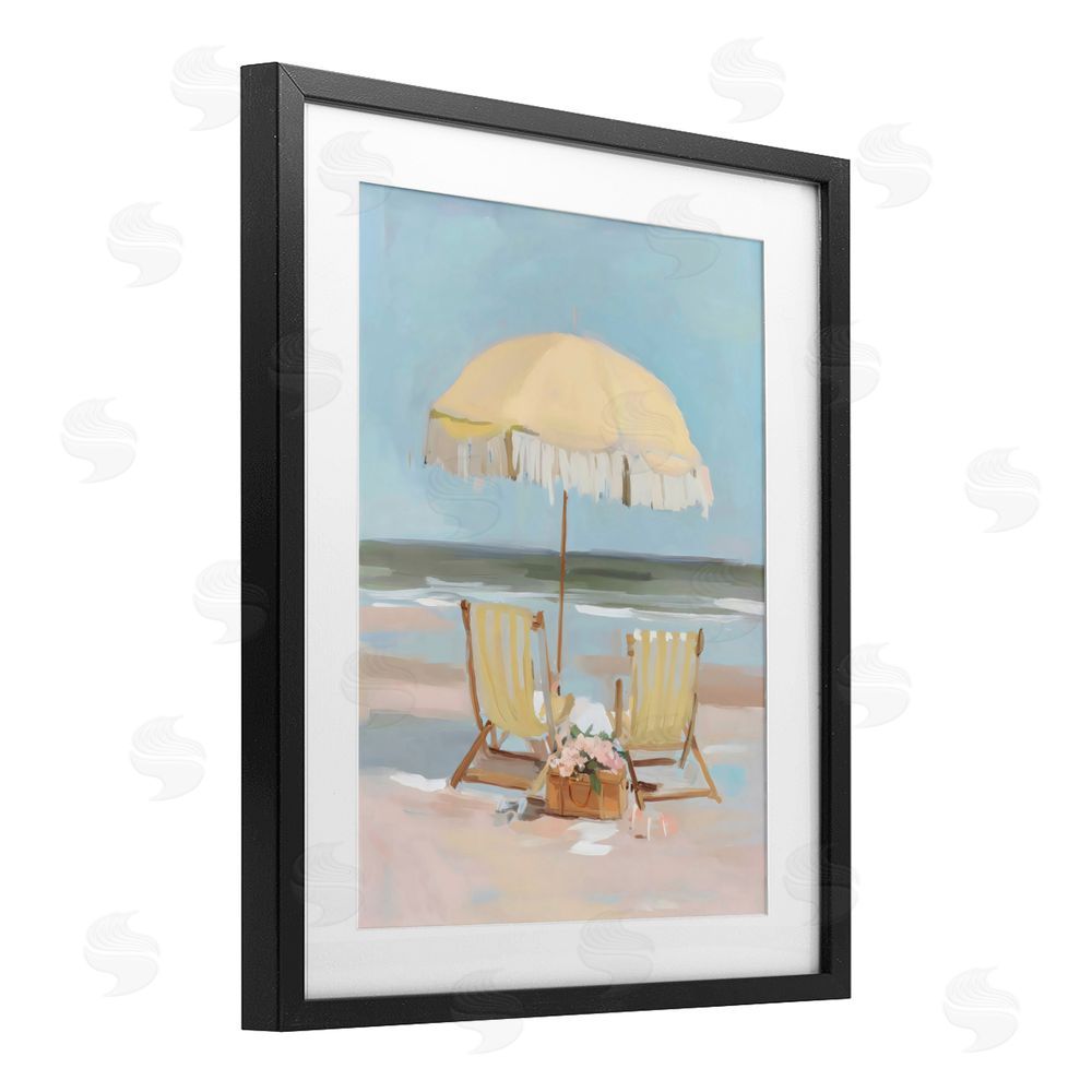 Sisi and Seb Yellow Chairs Beach Relaxation Black Framed Print Under Glass with White Mat Wall Art