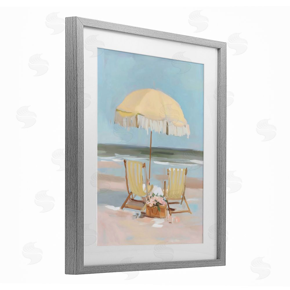 Sisi and Seb Yellow Chairs Beach Relaxation Gray Framed Print Under Glass with White Mat Wall Art