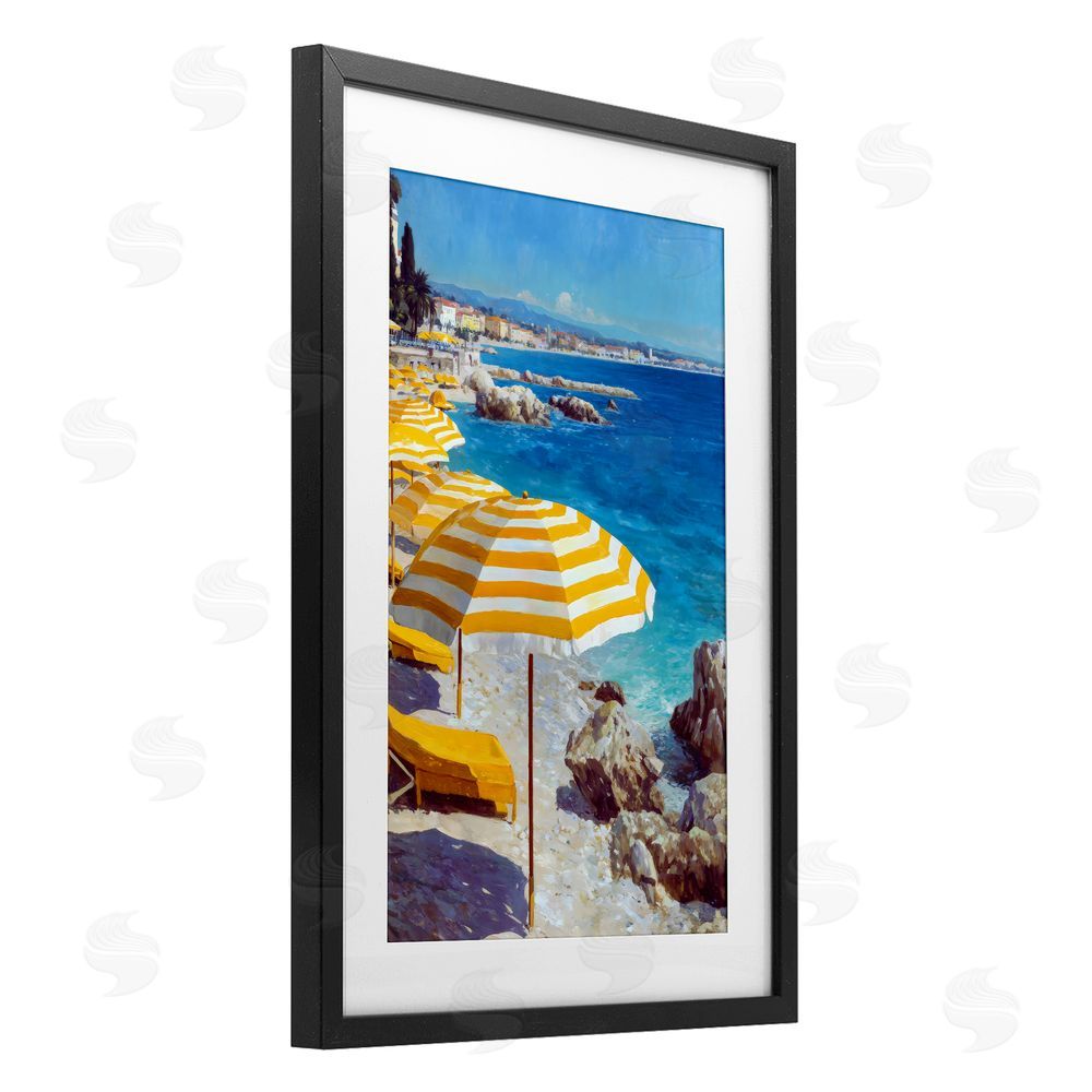 Petal Prints Design Sunshine on the Shore Black Framed Print Under Glass with White Mat Wall Art