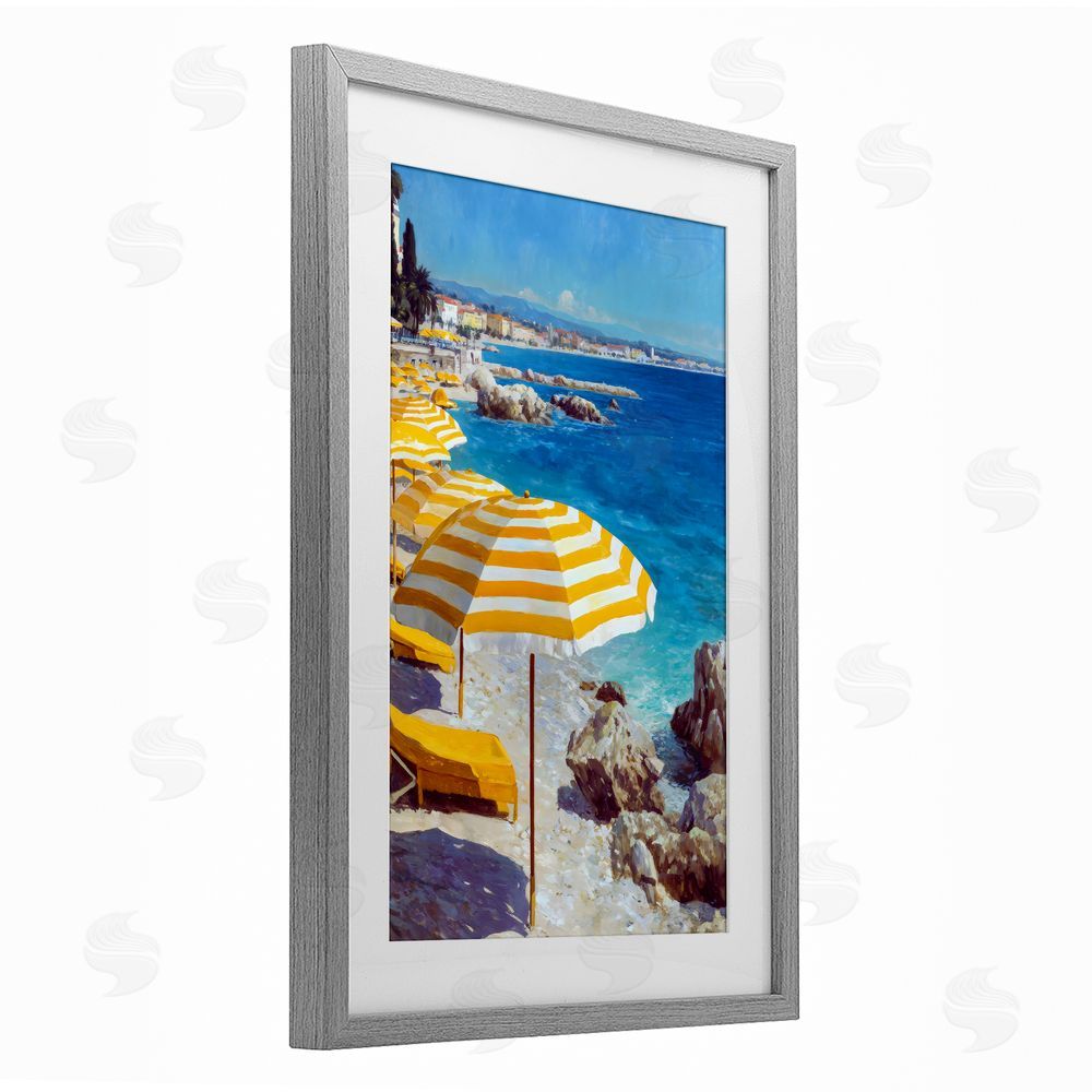 Petal Prints Design Sunshine on the Shore Gray Framed Print Under Glass with White Mat Wall Art
