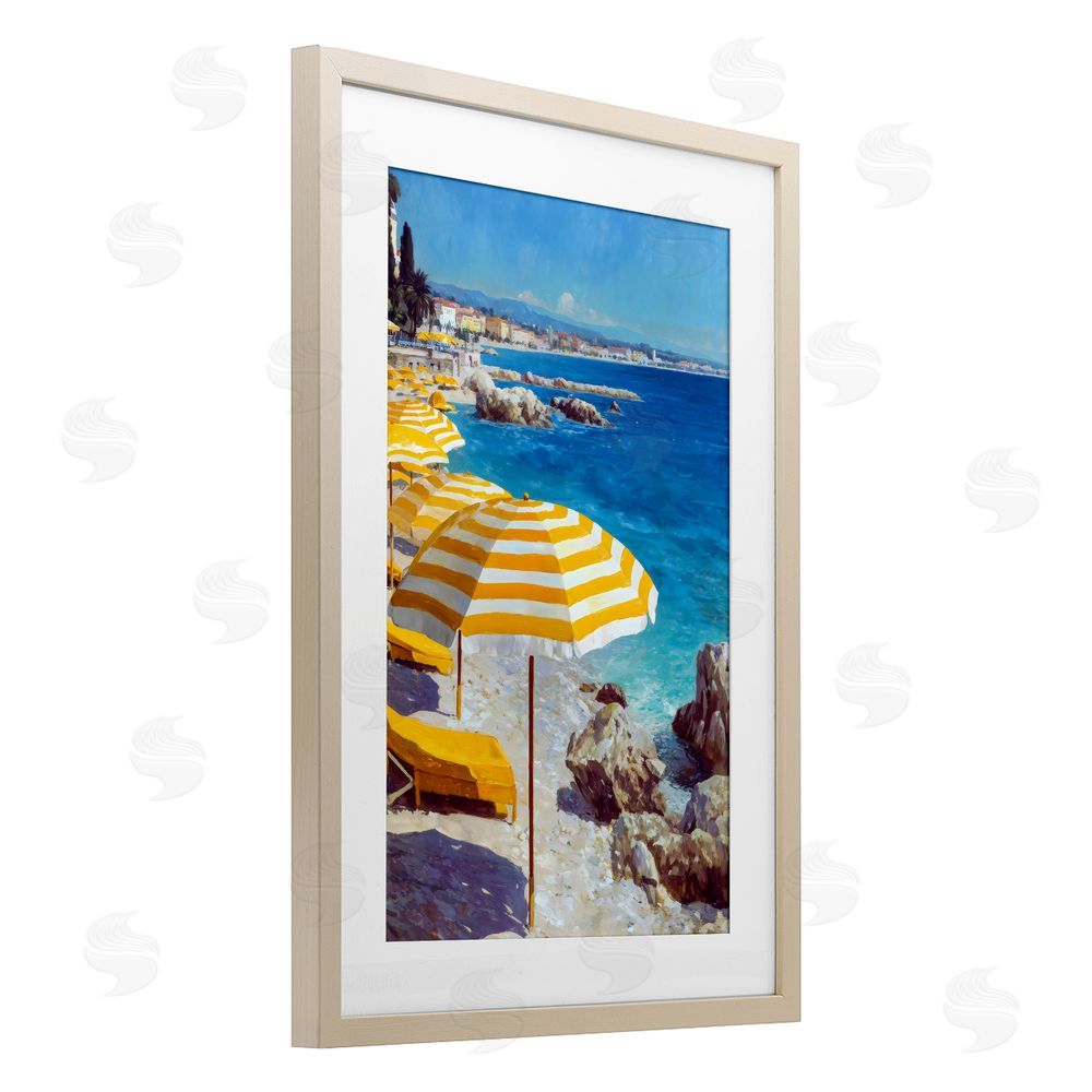 Petal Prints Design Sunshine on the Shore Brown Framed Print Under Glass with White Mat Wall Art