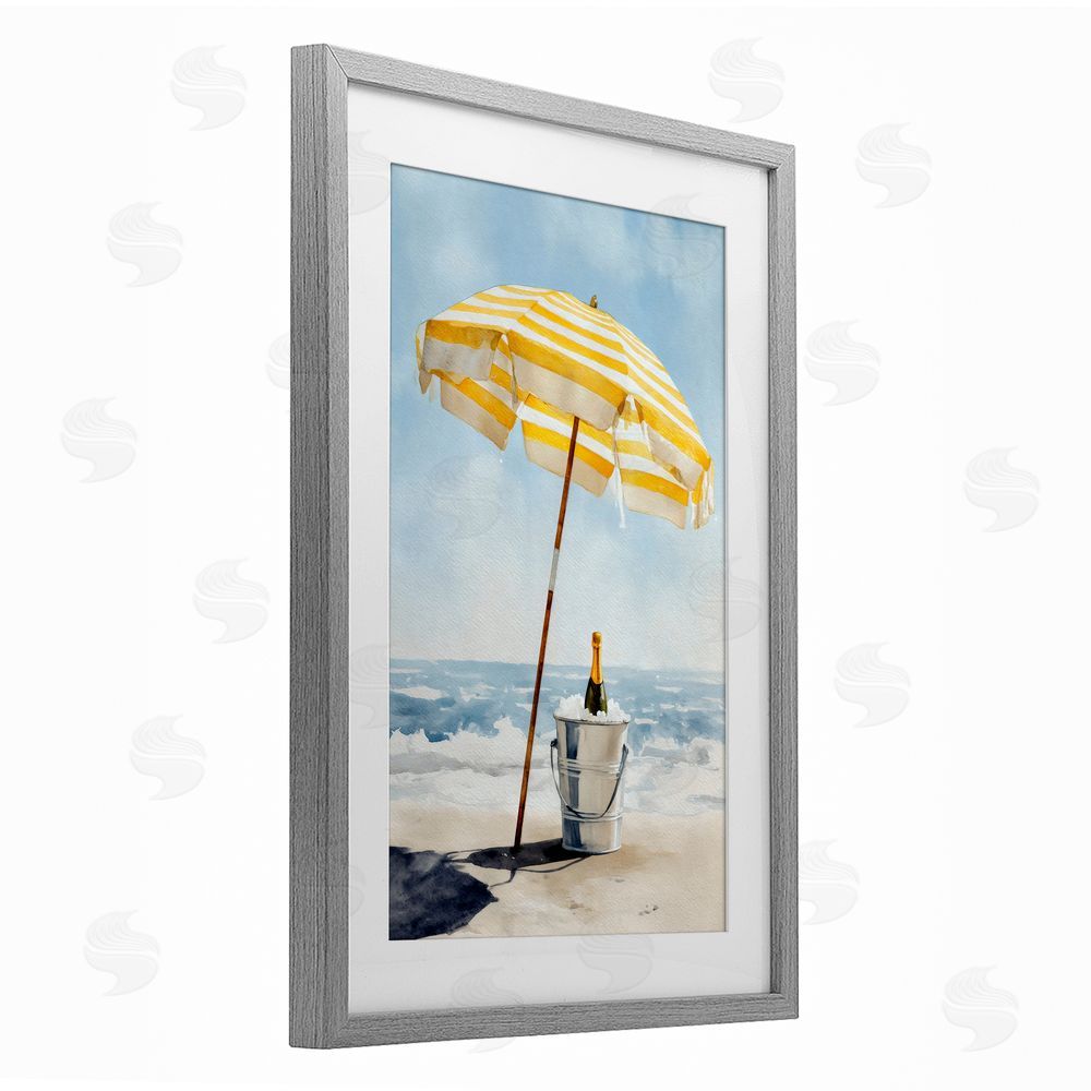 Petal Prints Design Sunshine Celebration at Seaside Gray Framed Print Under Glass with White Mat Wall Art