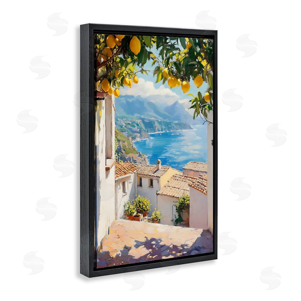 LSR Design Studio Amalfi Coast Lemon Overhang Black Floating Frame Stretched Canvas Wall Art Print