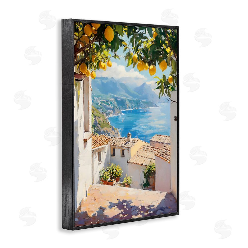 LSR Design Studio Amalfi Coast Lemon Overhang Black Framed Giclee Wall Art Print