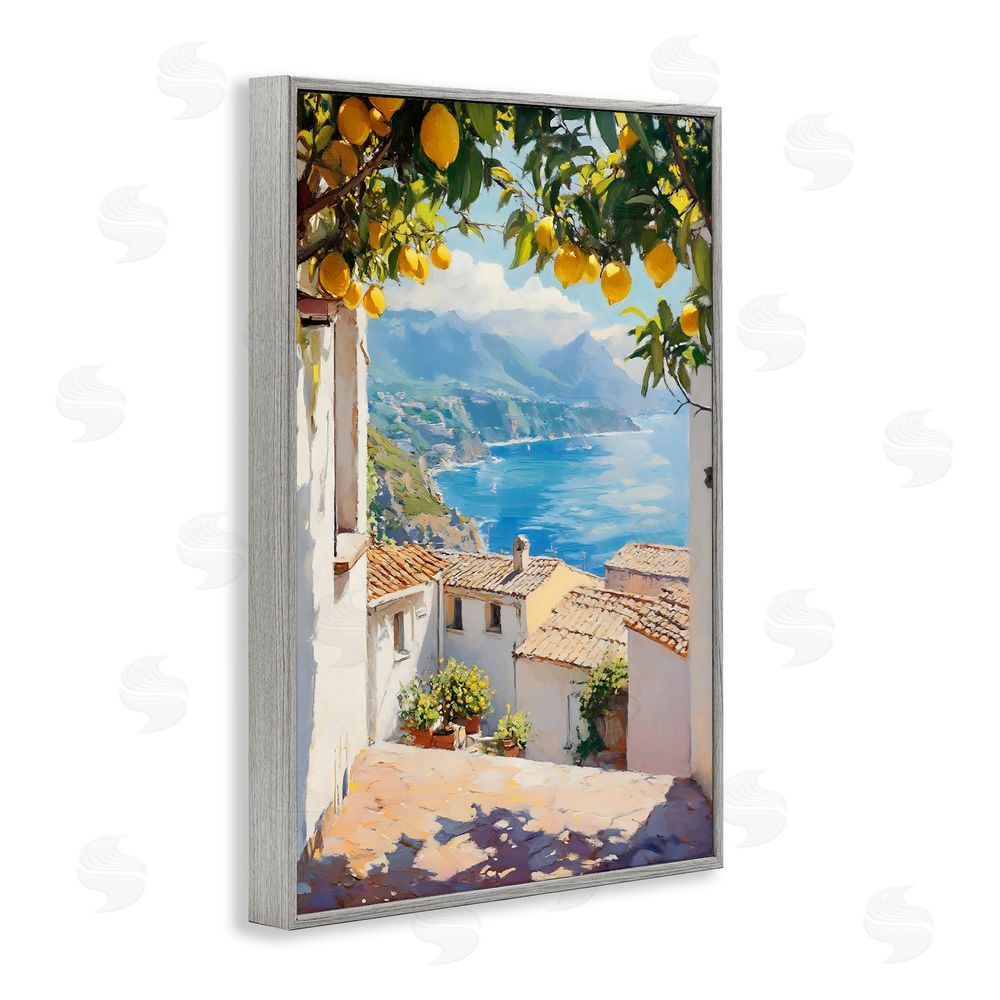 LSR Design Studio Amalfi Coast Lemon Overhang Gray Framed Giclee Wall Art Print