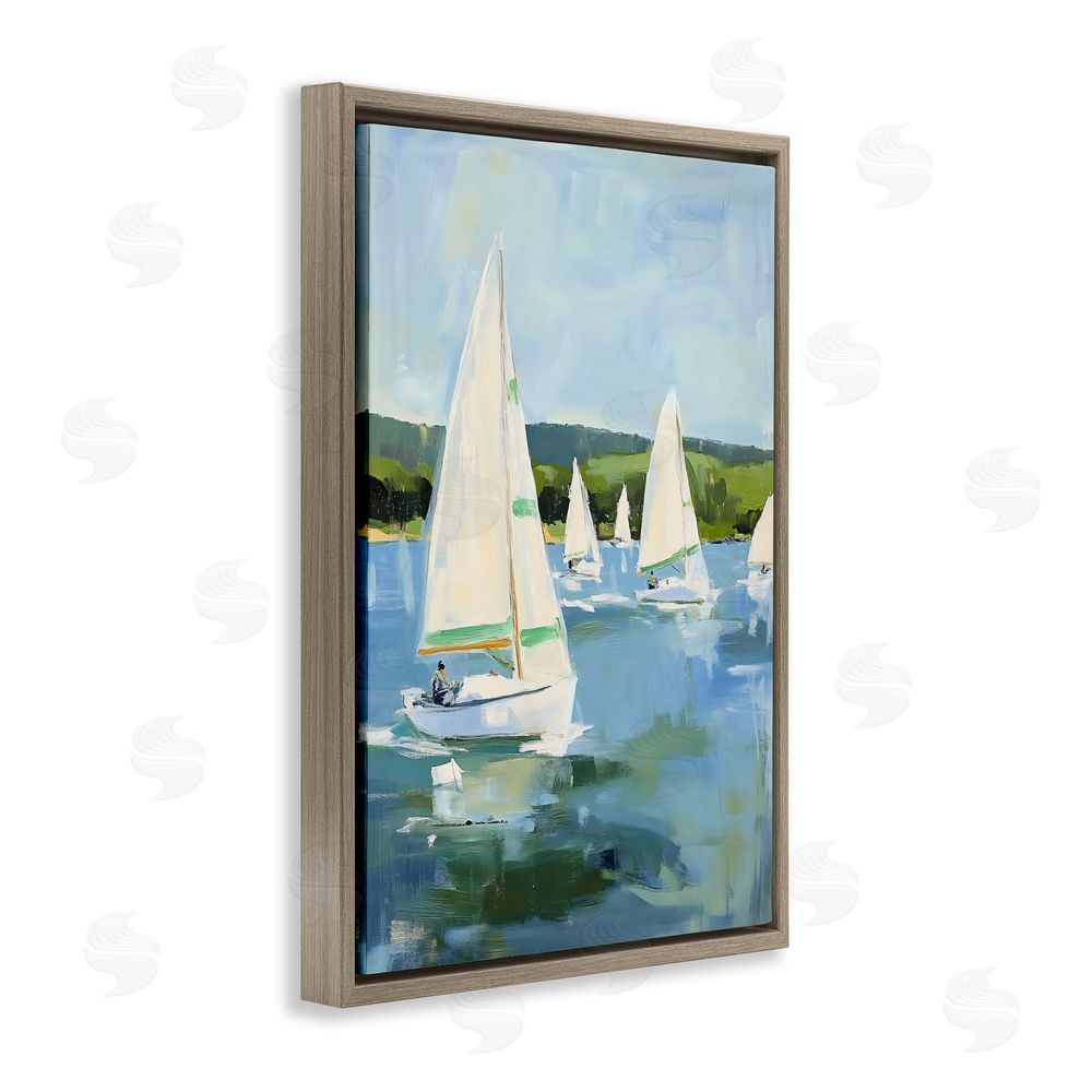 Petal Prints Design Boat Race Regatta Brown Floating Frame Stretched Canvas Wall Art Print