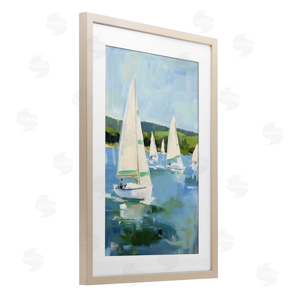 Petal Prints Design Boat Race Regatta Brown Framed Print Under Glass with Matting Wall Art