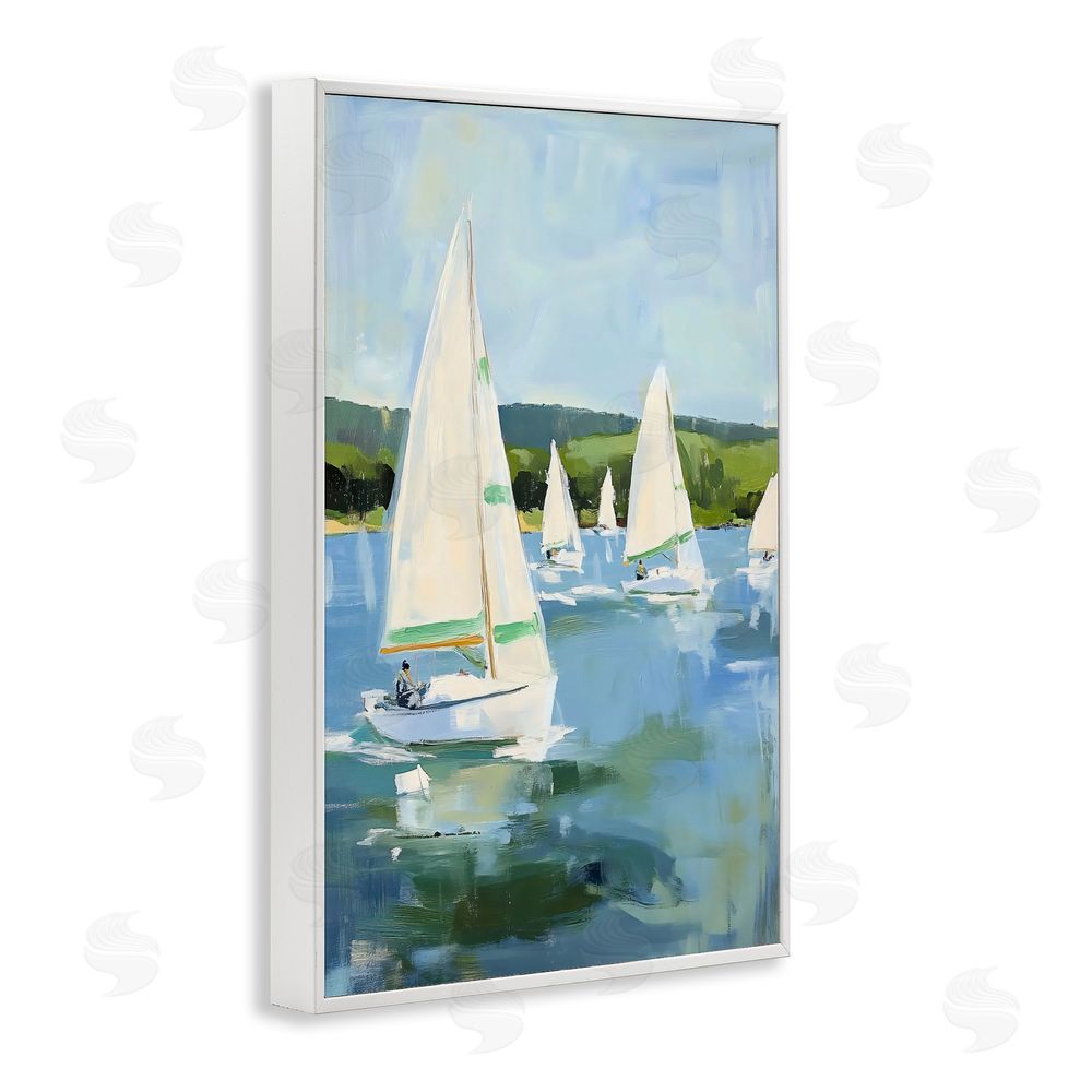 Petal Prints Design Boat Race Regatta White Framed Giclee Wall Art Print