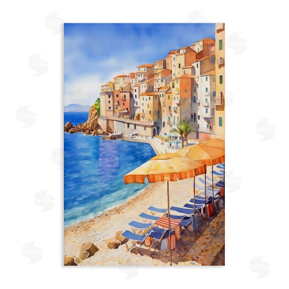 Creative Studio Beach Lounging on Mediterranean Shore Stretched Canvas Wall Art Print
