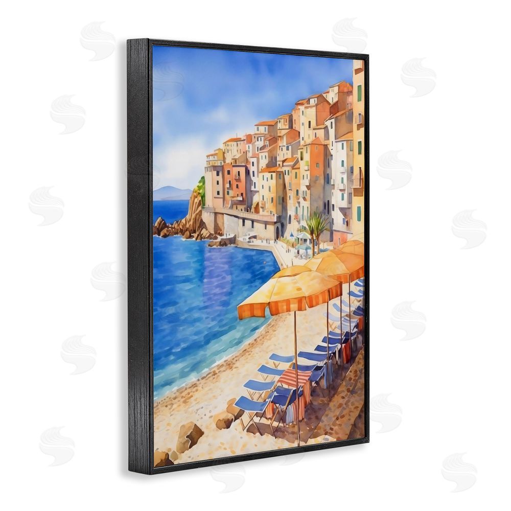 Creative Studio Beach Lounging on Mediterranean Shore Black Framed Giclee Wall Art Print