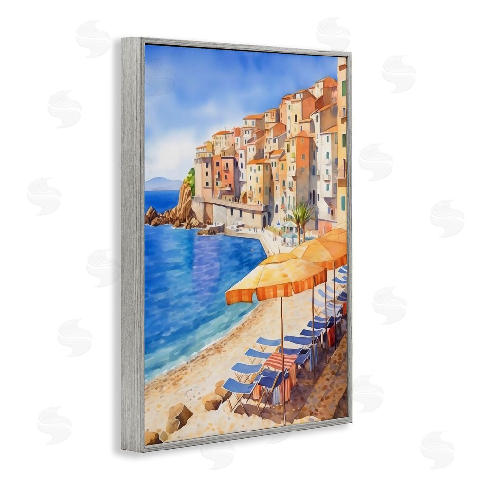 Creative Studio Beach Lounging on Mediterranean Shore Gray Framed Giclee Wall Art Print