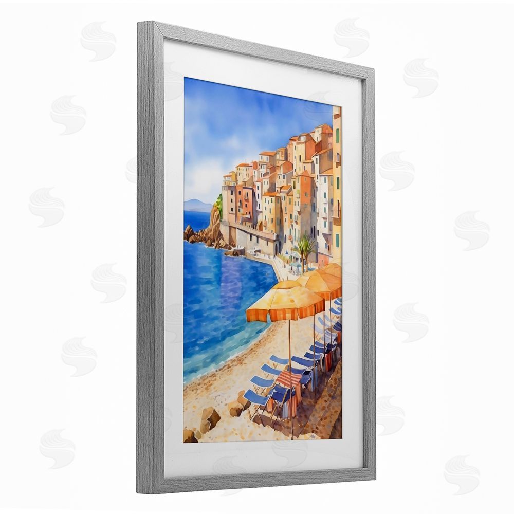 Creative Studio Beach Lounging on Mediterranean Shore Gray Framed Print Under Glass with Matting Wall Art