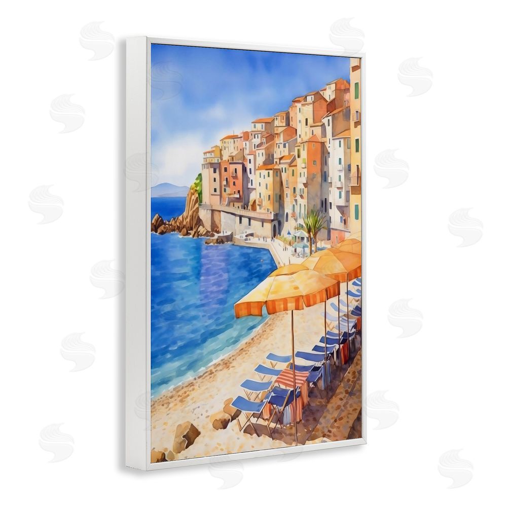 Creative Studio Beach Lounging on Mediterranean Shore White Framed Giclee Wall Art Print