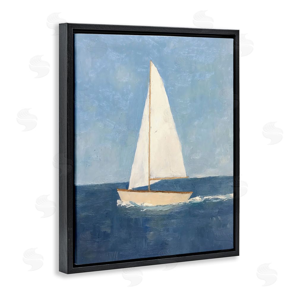 Creative Studio Deep Blue Sail at Sea Black Floating Frame Canvas Wall Art Print