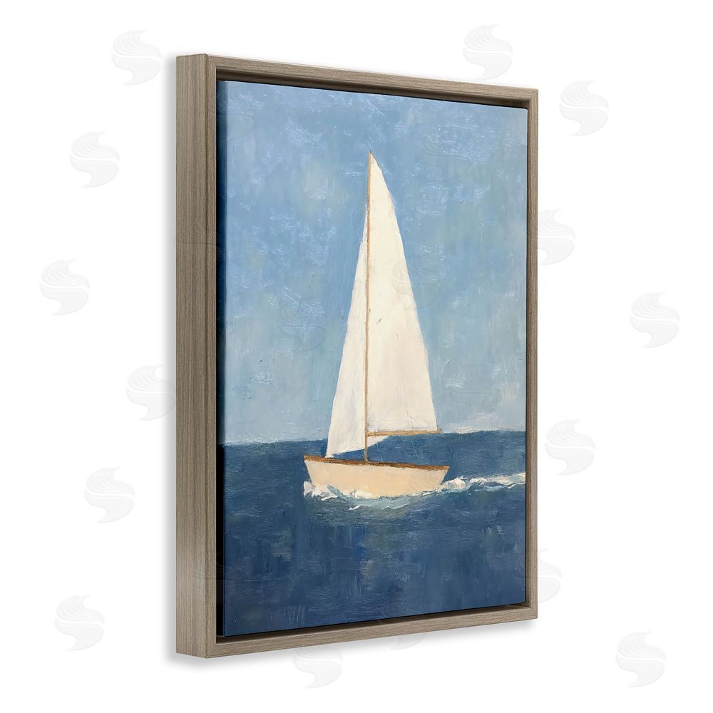 Creative Studio Deep Blue Sail at Sea Brown Floating Frame Canvas Wall Art Print