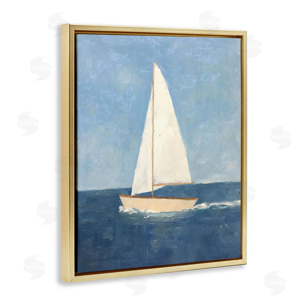 Creative Studio Deep Blue Sail at Sea Gold Floating Frame Canvas Wall Art Print