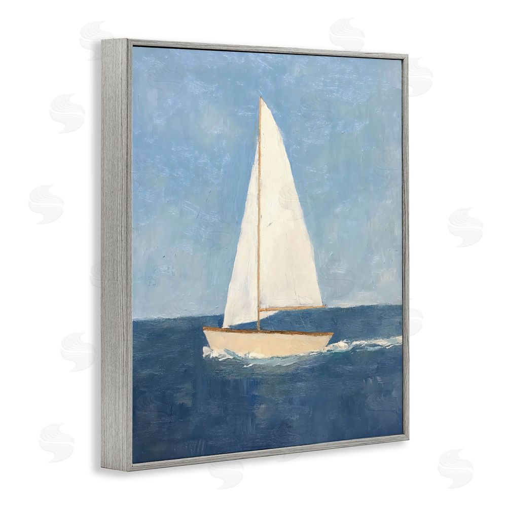 Creative Studio Deep Blue Sail at Sea Gray Framed Giclee Wall Art Print