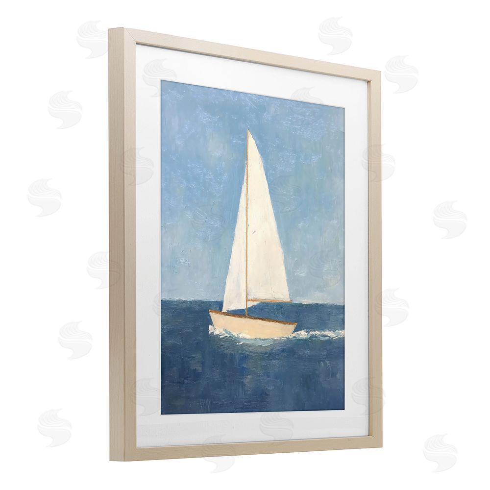 Creative Studio Deep Blue Sail at Sea Brown Framed Print Under Glass Wall Art