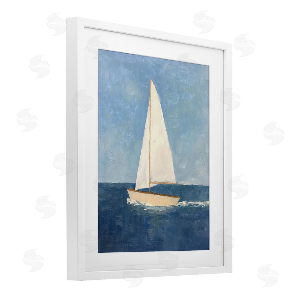 Creative Studio Deep Blue Sail at Sea White Framed Print Under Glass Wall Art