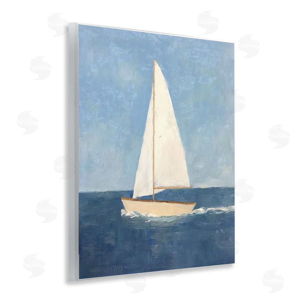 Creative Studio Deep Blue Sail at Sea Wall Plaque with Fixed Lithograph Print