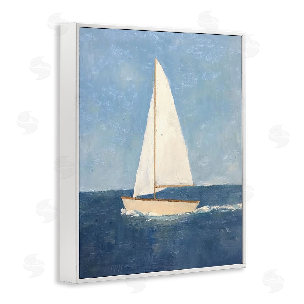 Creative Studio Deep Blue Sail at Sea White Framed Giclee Wall Art Print