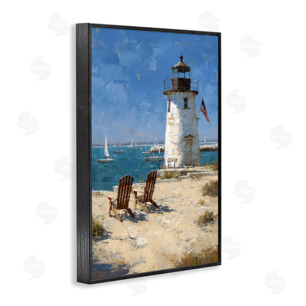 Petal Prints Design Summer at Lighthouse Bay Black Framed Giclee Wall Art Print
