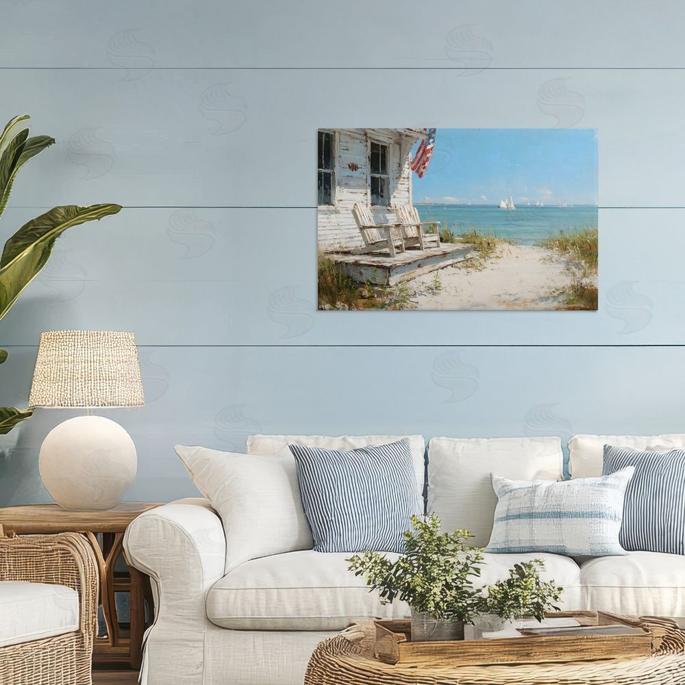 Petal Prints Design By The Ocean Cottage Retreat Stretched Canvas Wall Art Print in Room