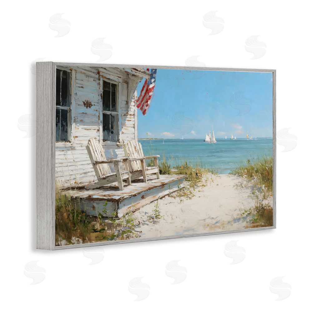 Petal Prints Design By The Ocean Cottage Retreat Gray Framed Giclee Wall Art Print