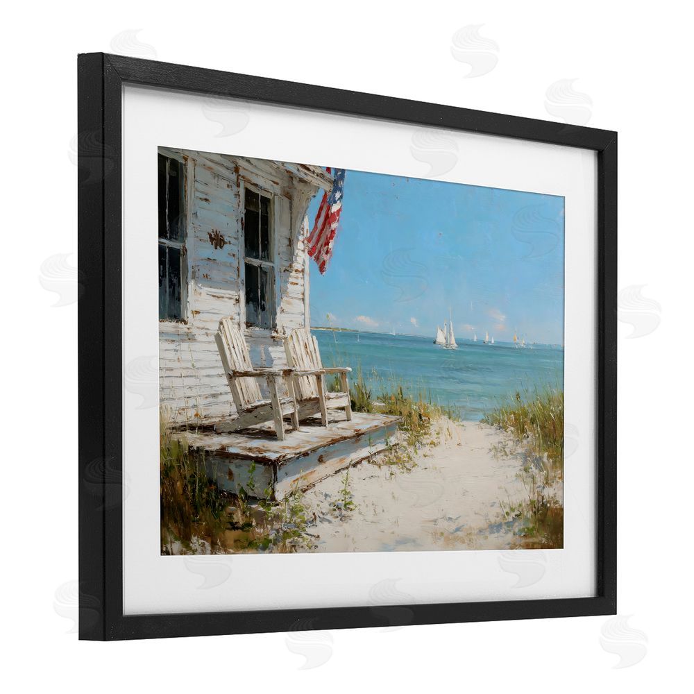 Petal Prints Design By The Ocean Cottage Retreat Black Framed Print Under Glass with Matting Wall Art