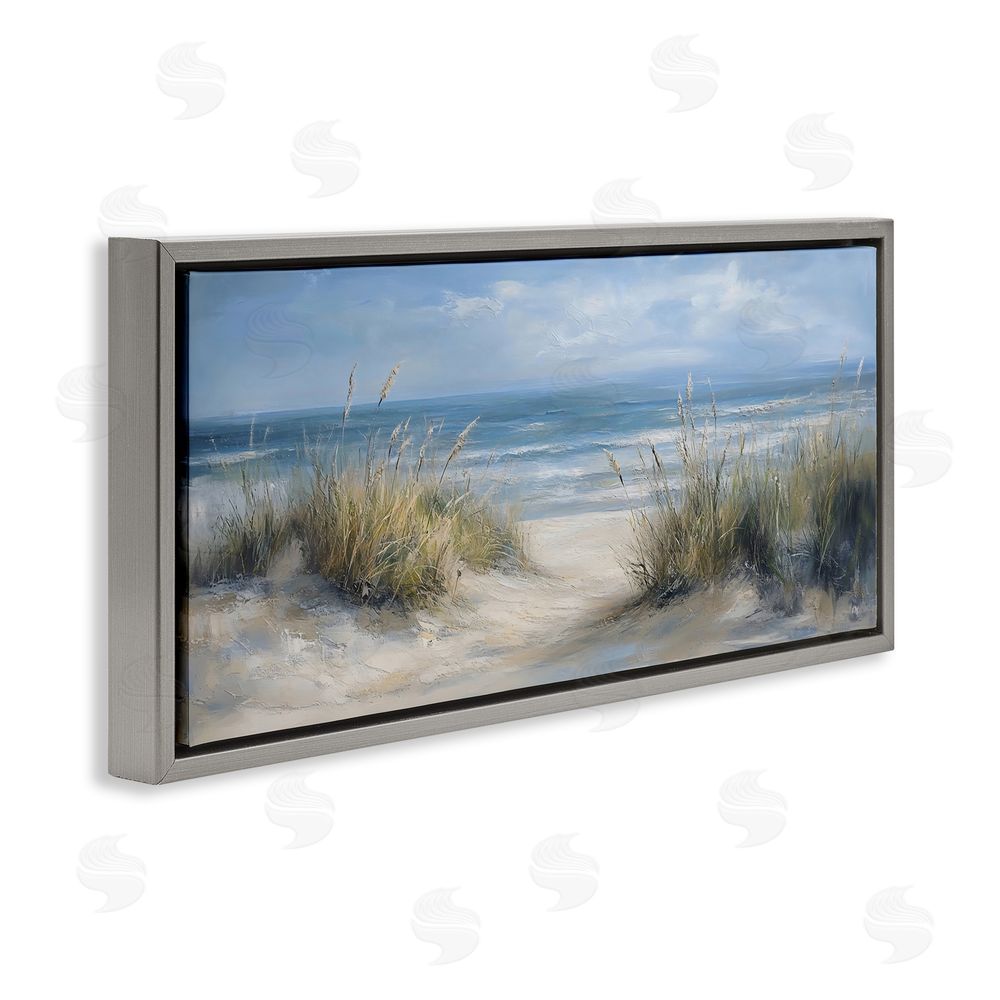 LSR Design Studio Coastal Peace Dunes Gray Floating Frame Canvas Wall Art Print