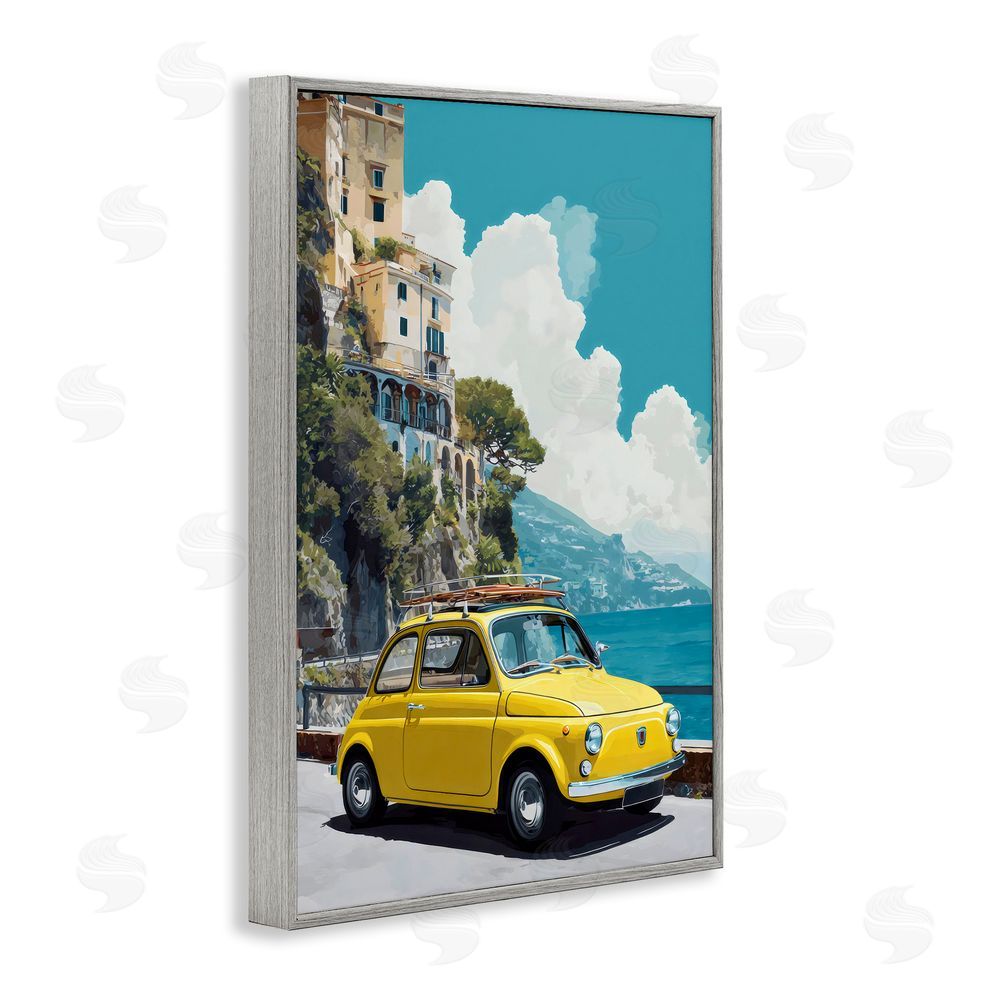 Petal Prints Design Yellow Car on Coast Gray Framed Giclee Wall Art Print