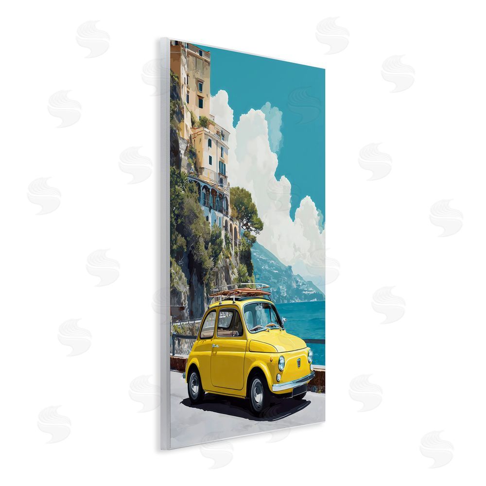 Petal Prints Design Yellow Car on Coast Wall Plaque Printed Art