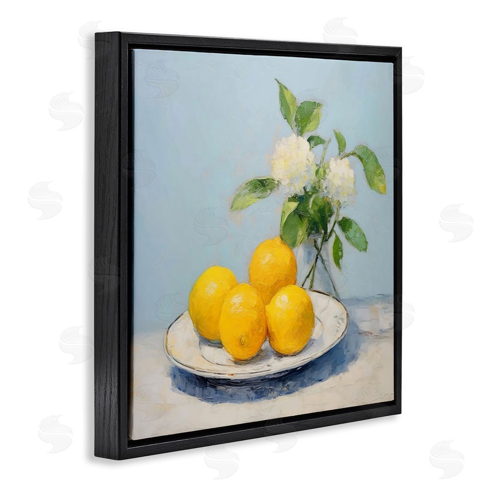 Creative Studio Vase of Flowers and Lemons Black Floating Framed Canvas Wall Art Print