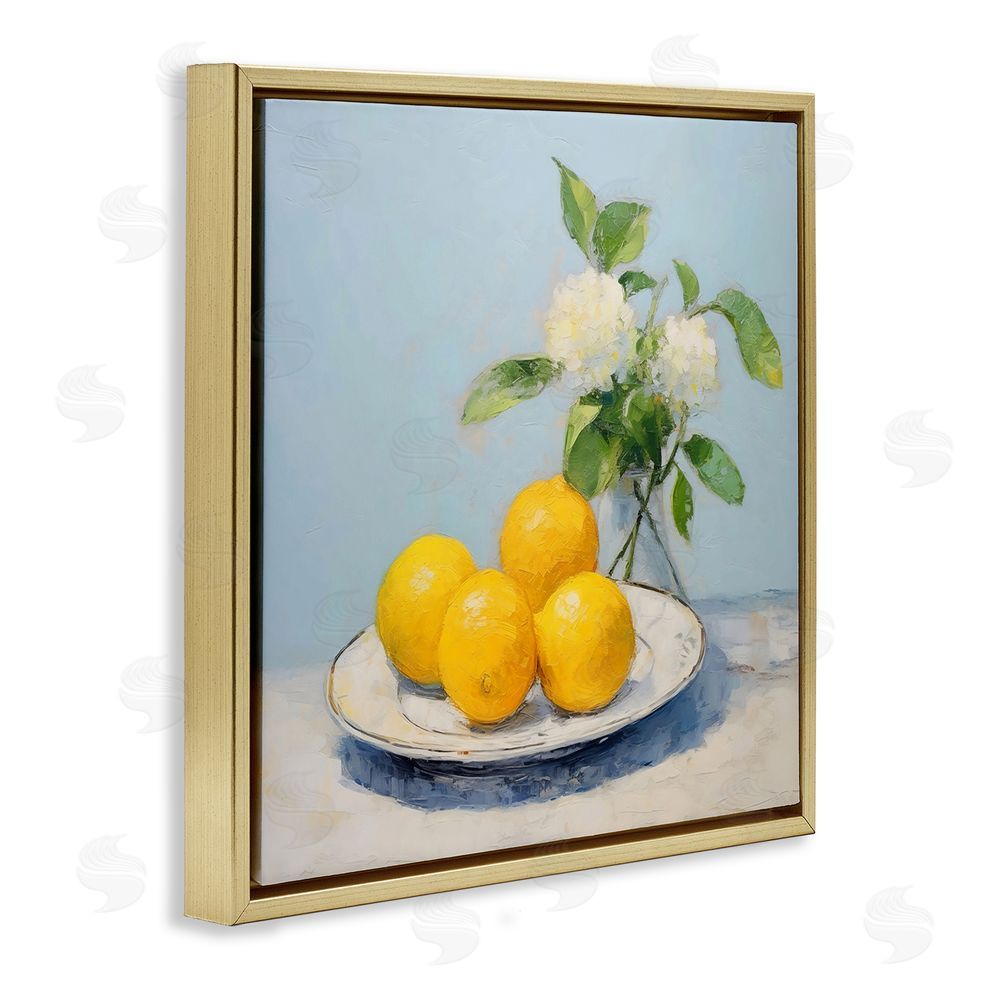 Creative Studio Vase of Flowers and Lemons Gold Floating Framed Canvas Wall Art Print