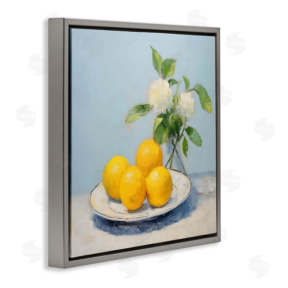 Creative Studio Vase of Flowers and Lemons Gray Floating Framed Canvas Wall Art Print