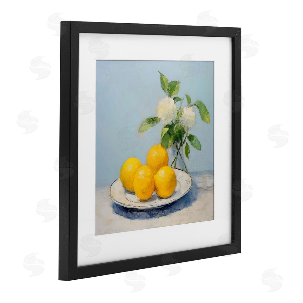 Creative Studio Vase of Flowers and Lemons Black Framed Print Under Glass with White Mat Wall Art